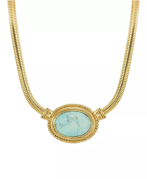

Ожерелье с полудрагоценным овальным камнем золотистого оттенка бирюзы 2028, sapphire