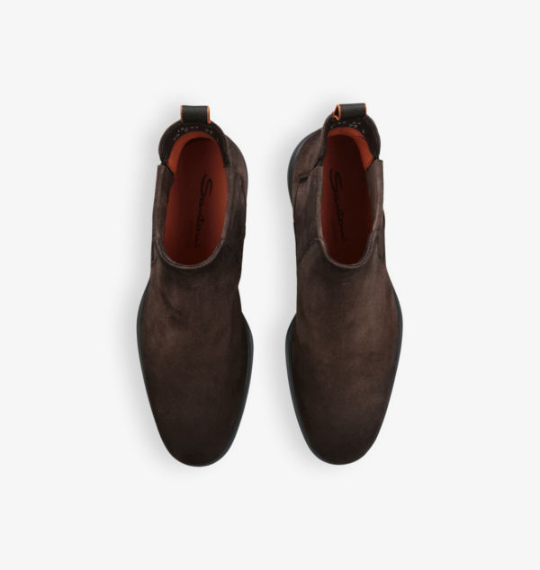 Легкие замшевые ботинки челси на плоской подошве Santoni, коричневый — фото 2