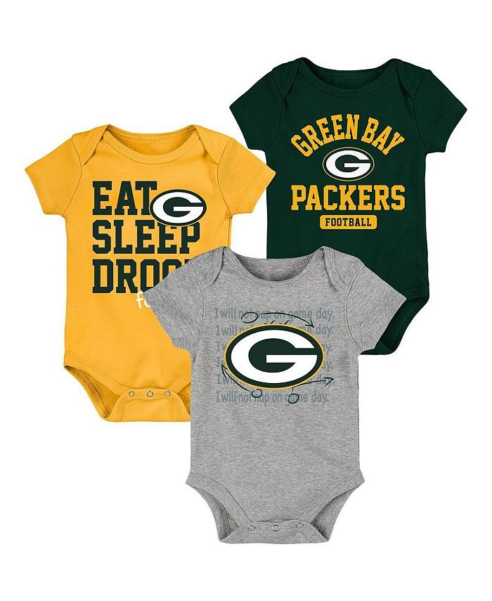 

Комплект боди из трех частей Green Bay Packers Eat Sleep Drool Football для новорожденных, зеленый, золотой Outerstuff, зеленый/золотой
