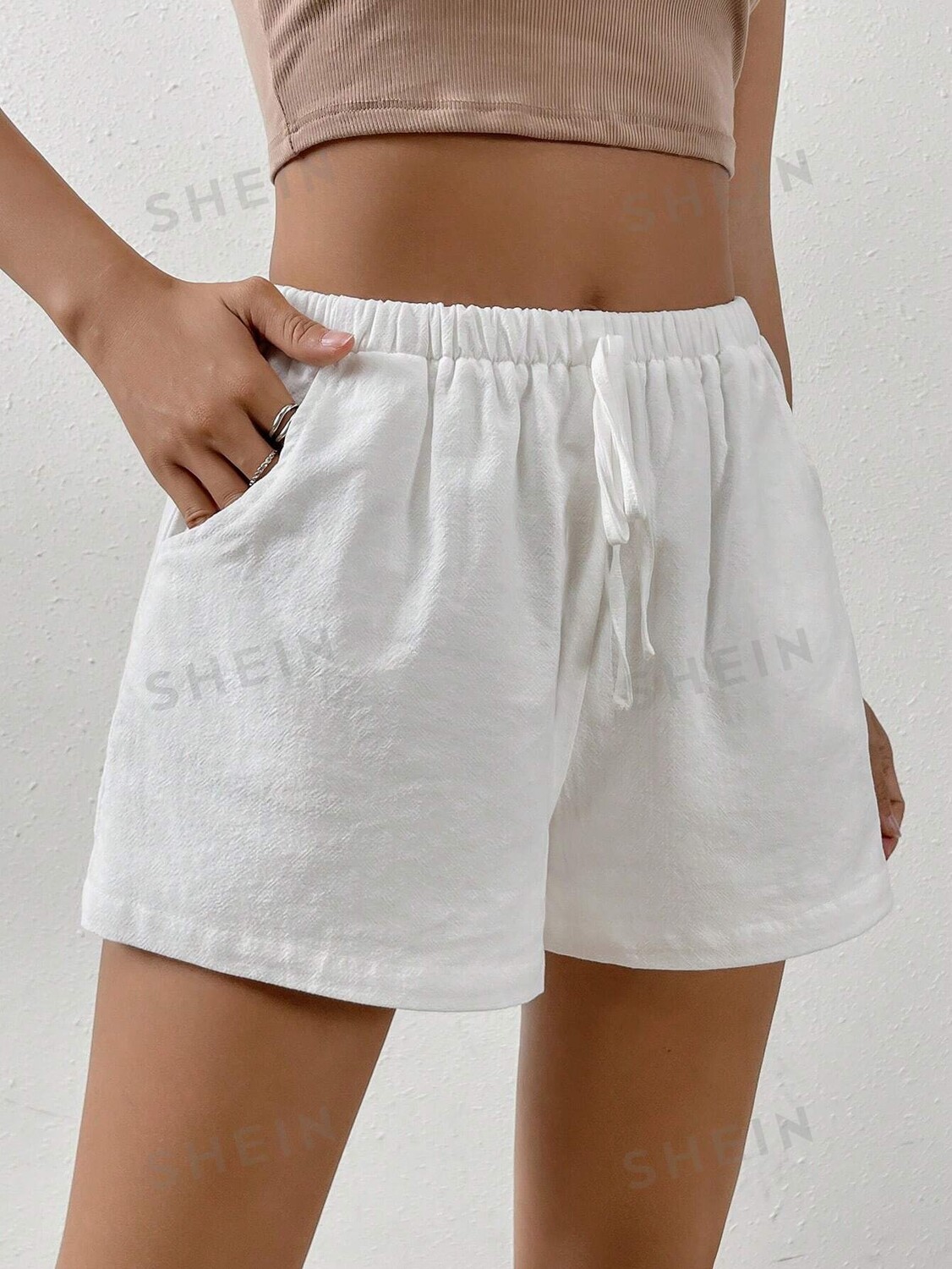 

EZwear Шорты Флорида с однотонным узлом спереди Shein, белый