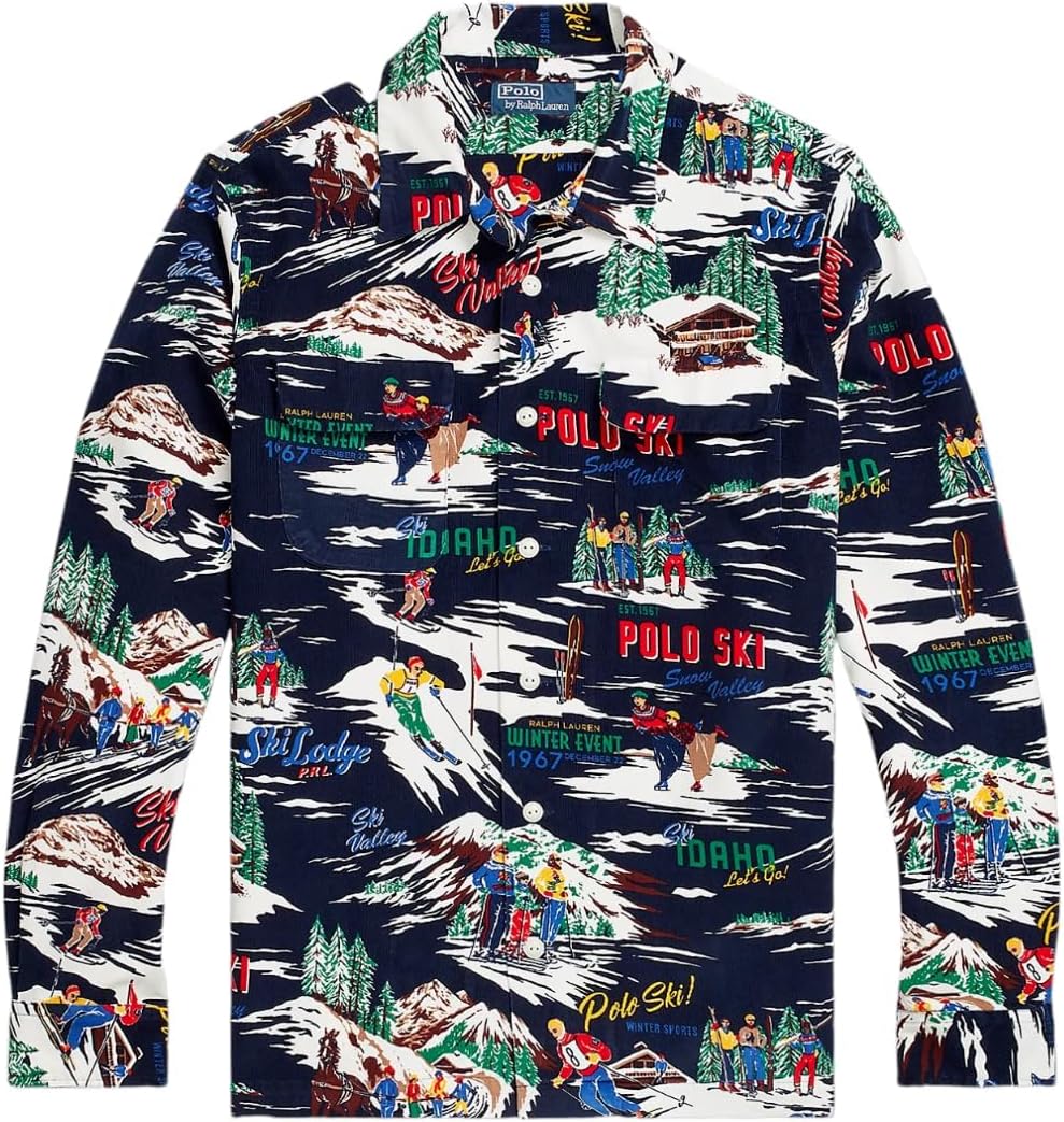 

POLO RALPH LAUREN Мужская классическая рубашка из вельвета с принтом в лыжную тематику, Polo Ski Mu