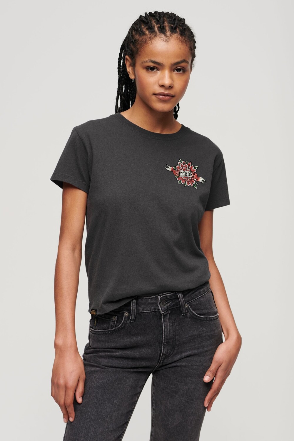 

Футболка с татуировкой и кристаллами Superdry, серый