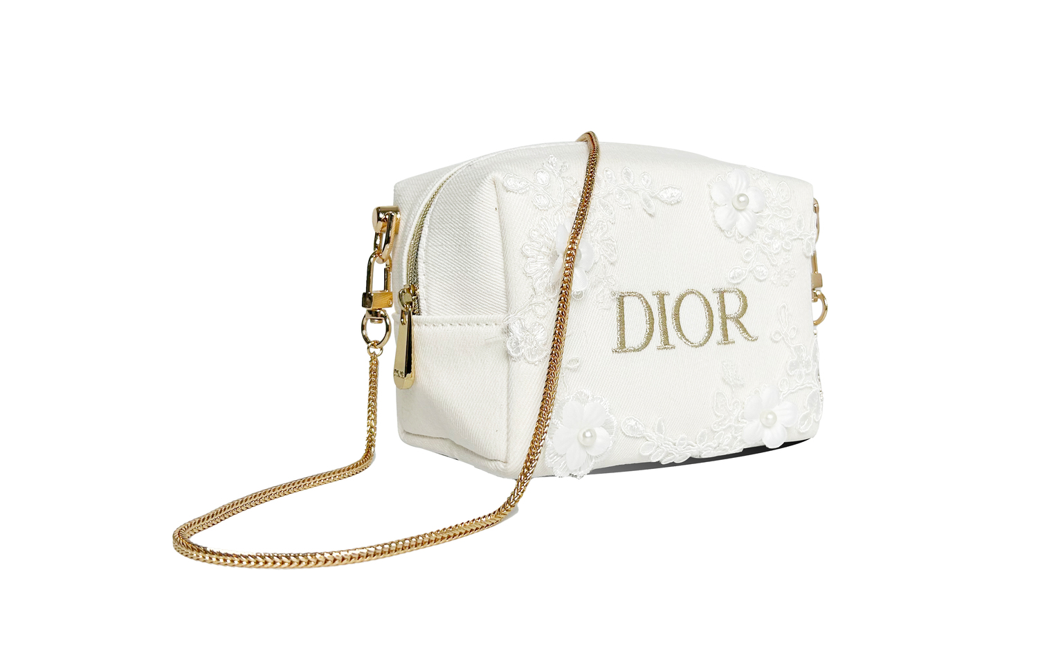 DIOR Белая церковь, элегантная, ручное плетение, для ежедневных поездок, классический принт, деним, кружево, white gold 18*9*11см — фото 3