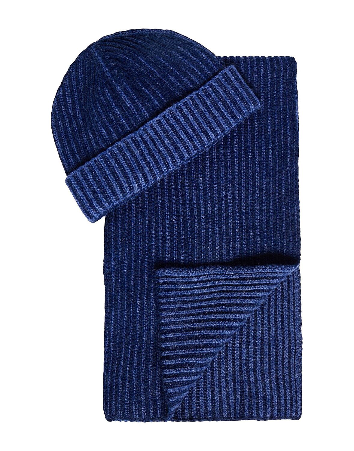 

Комлпект из шапки и шарфа Recycled Extrafine Wool Ribbed Knit Hat & Scarf Set 8 By Yoox, синий