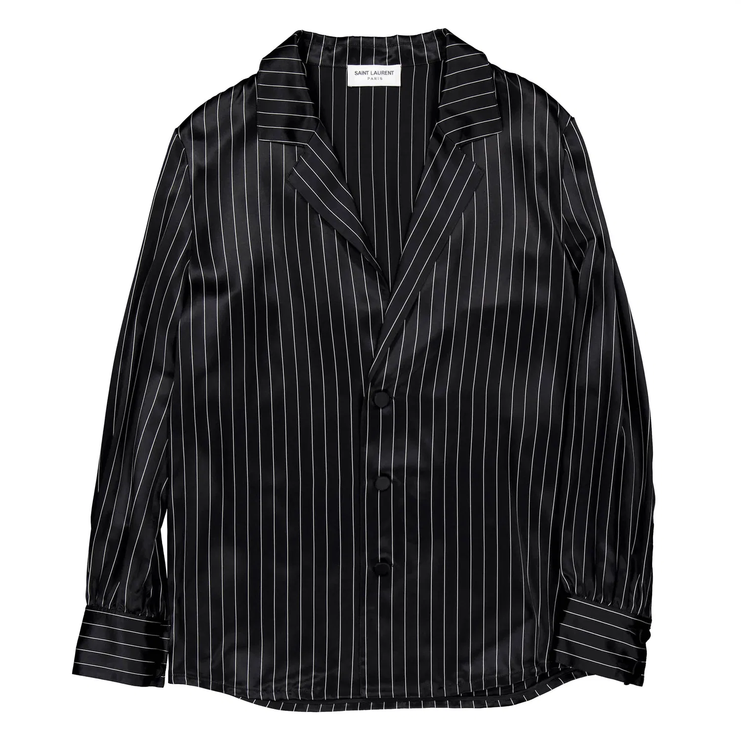 Полосатая шелково-атласная рубашка Saint Laurent, Multi
