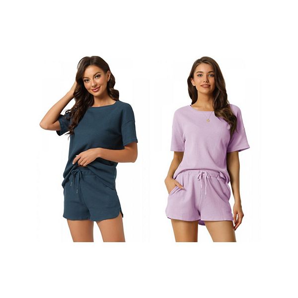 

2 комплекта женских лоунж-сетов с карманами, футболка и шорты Inspire Chic, Blue Purple