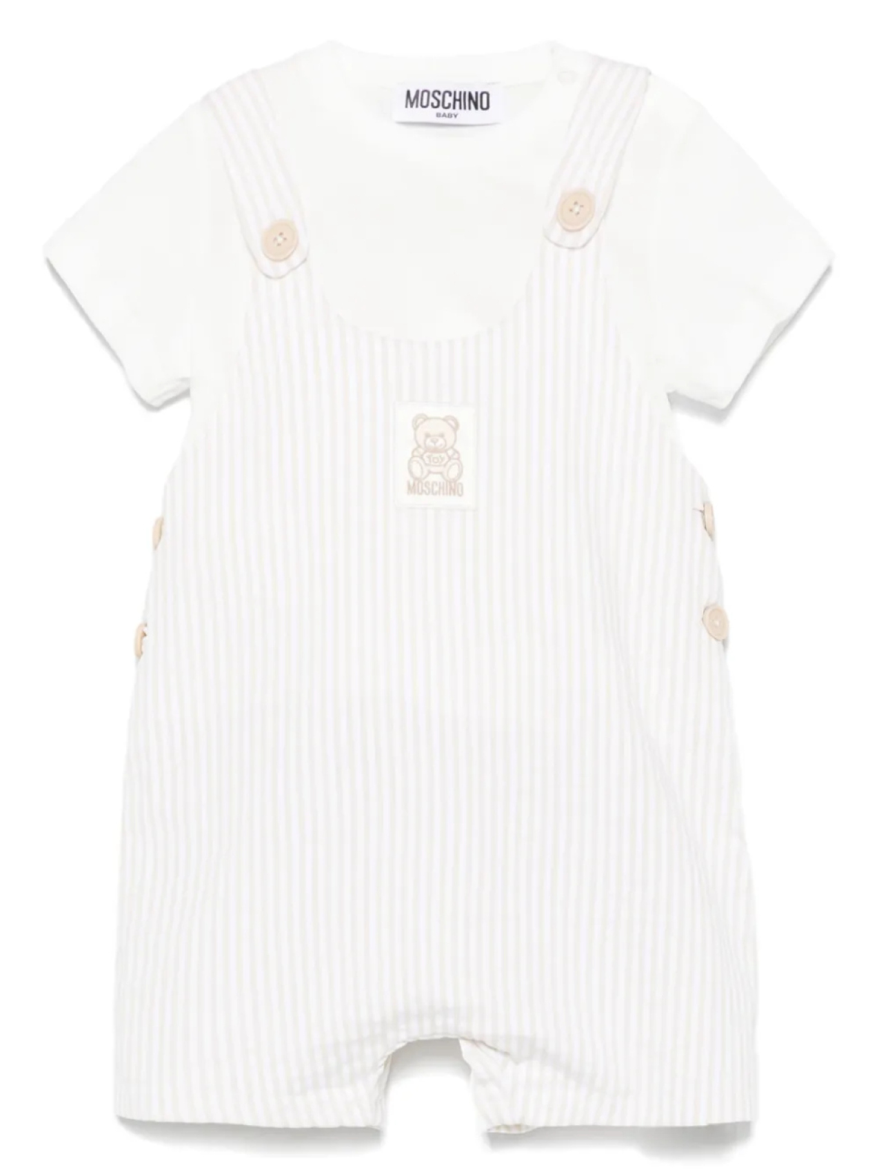 

Комплект из футболки и комбинезона в полоску Moschino Kids, нейтральный