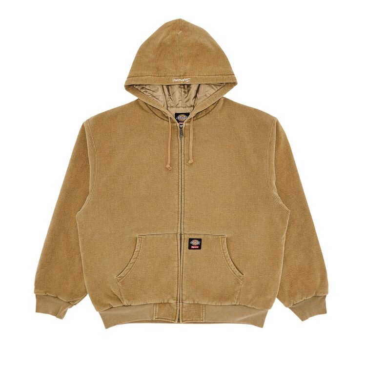 

Толстовка Supreme x Dickies Quilted Lined Zip Up Hooded Sweatshirt Light Tan, желто-коричневый