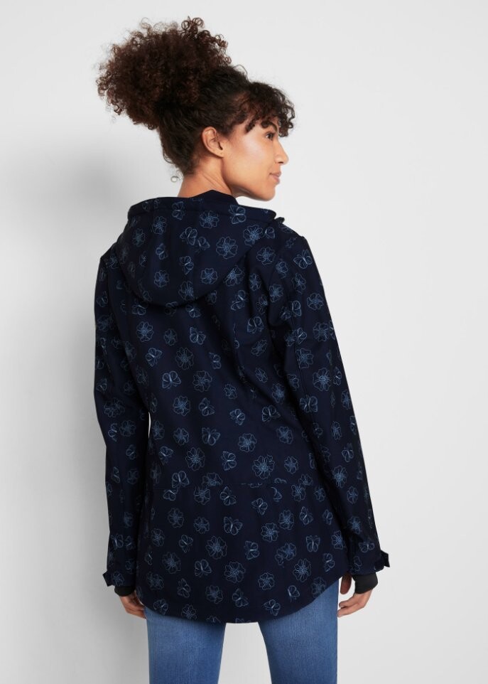 Куртка softshell с цветочным узором водоотталкивающая Bpc Bonprix Collection, синий — фото 4