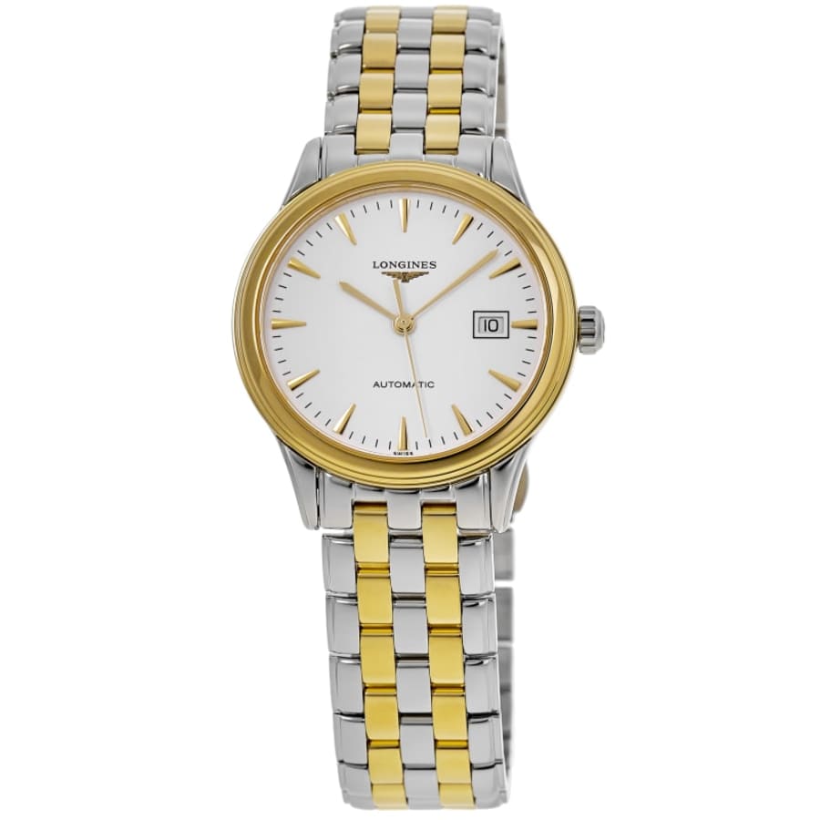 

Longines Флагманские автоматические двухцветные женские часы с белым циферблатом