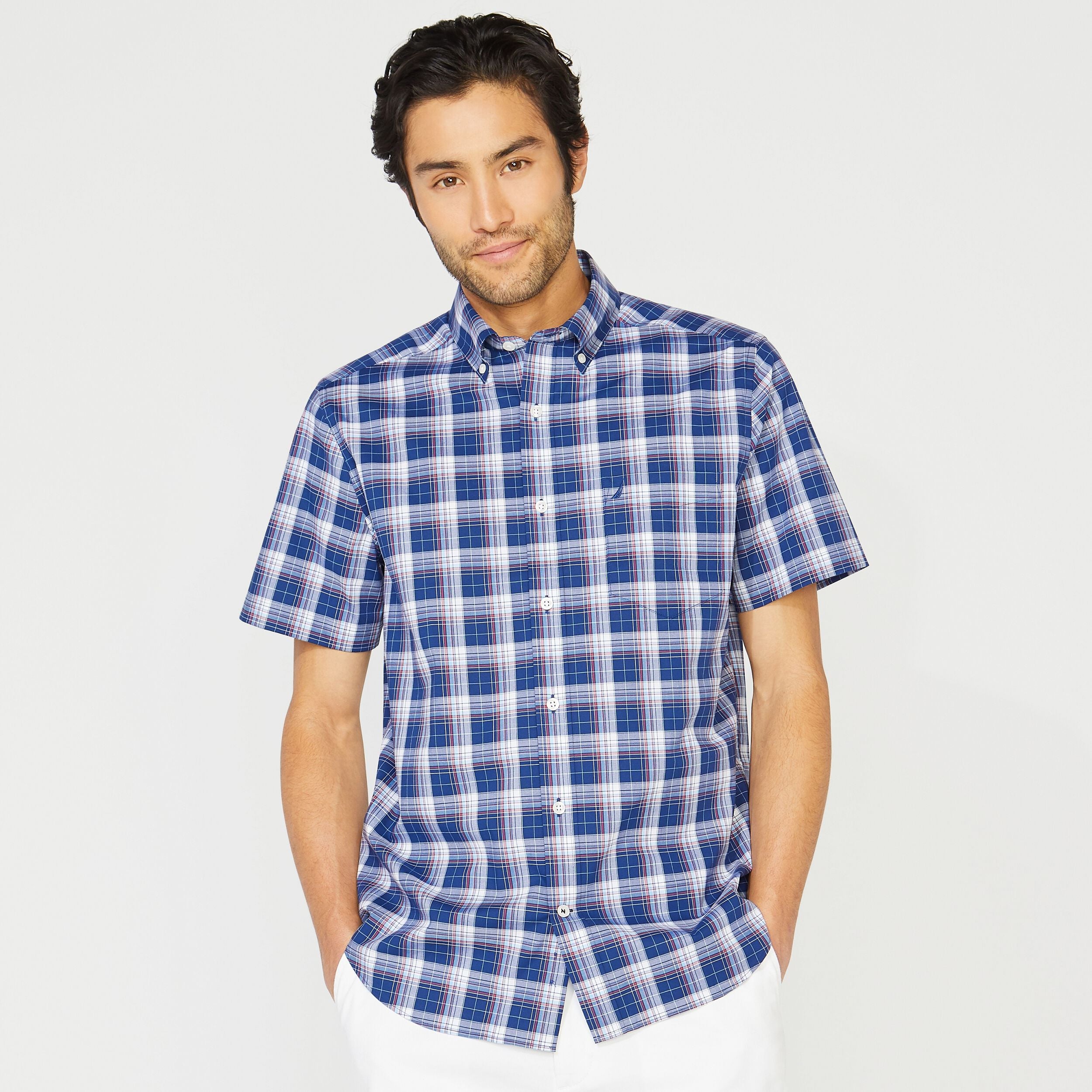 

Nautica Mens Big & Tall клетчатая рубашка с коротким рукавом, цвет blue depths
