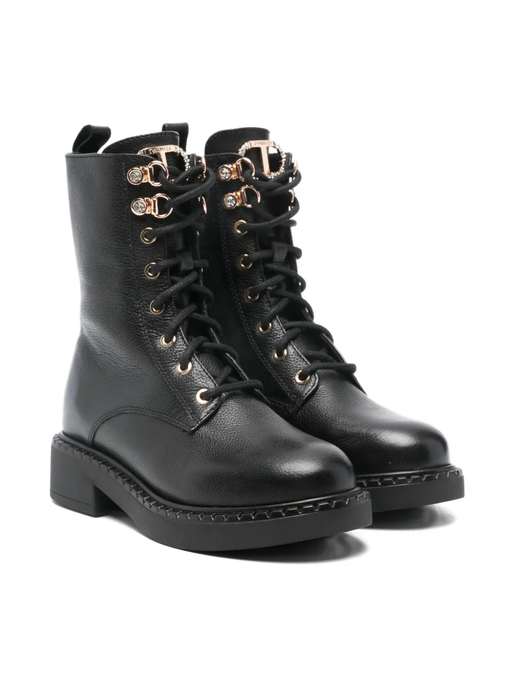 

Ботинки на шнуровке с подвеской-логотипом Twinset Kids, черный