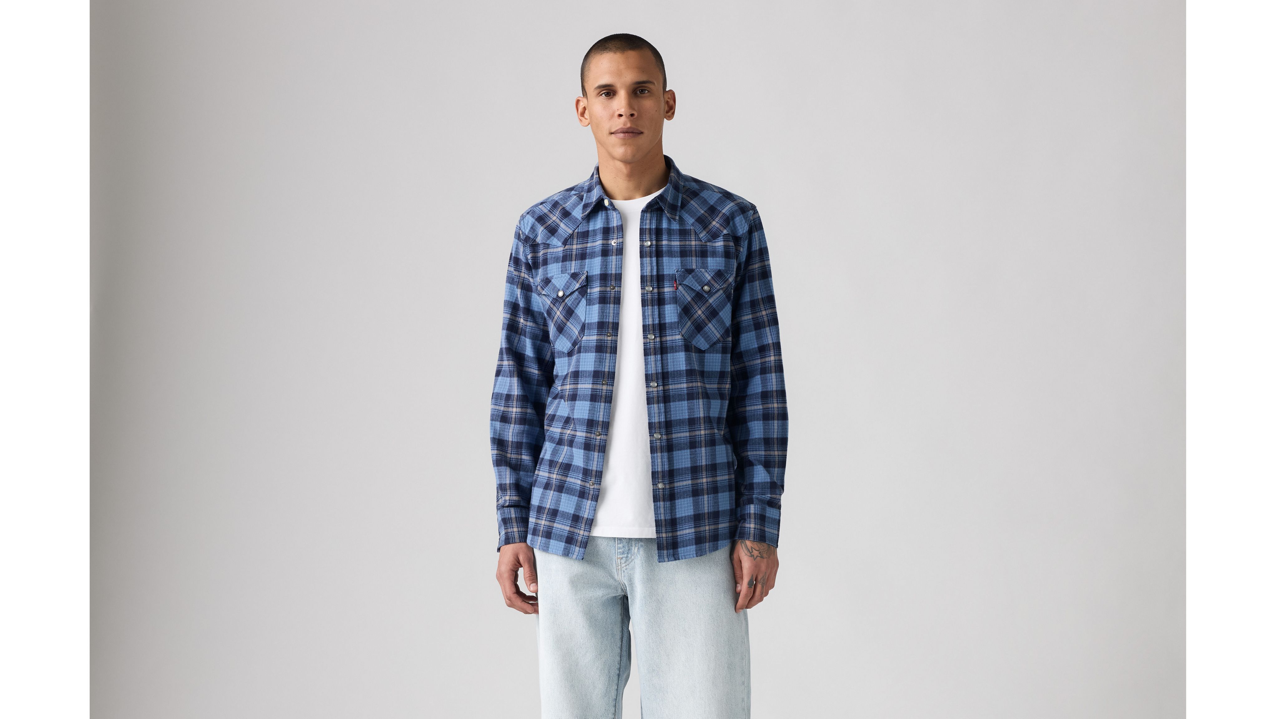Классическая фланелевая рубашка в стиле вестерн стандартного кроя Levi's, Niklas Plaid Quiet Harbor - Blue — фото 2