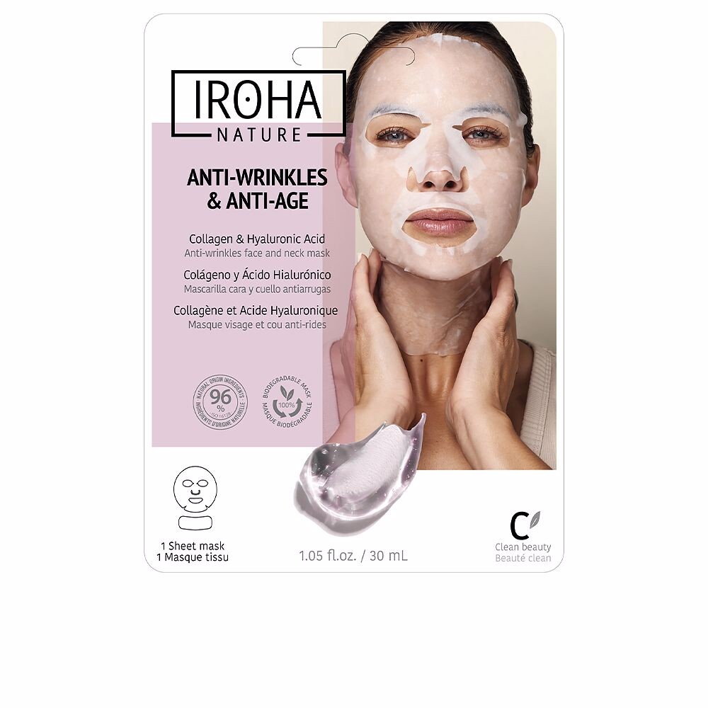 

Маска для лица Colágeno y ácido hialurónico mascarilla cara y cuello antiarrugas-antiedad Iroha nature, 1 шт