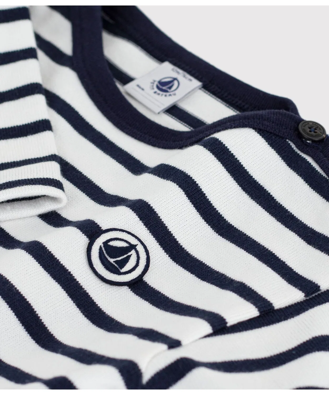 Свитер с длинным рукавом в полоску, Petit Bateau, 100% хлопок, белый с тёмно-синим — фото 3