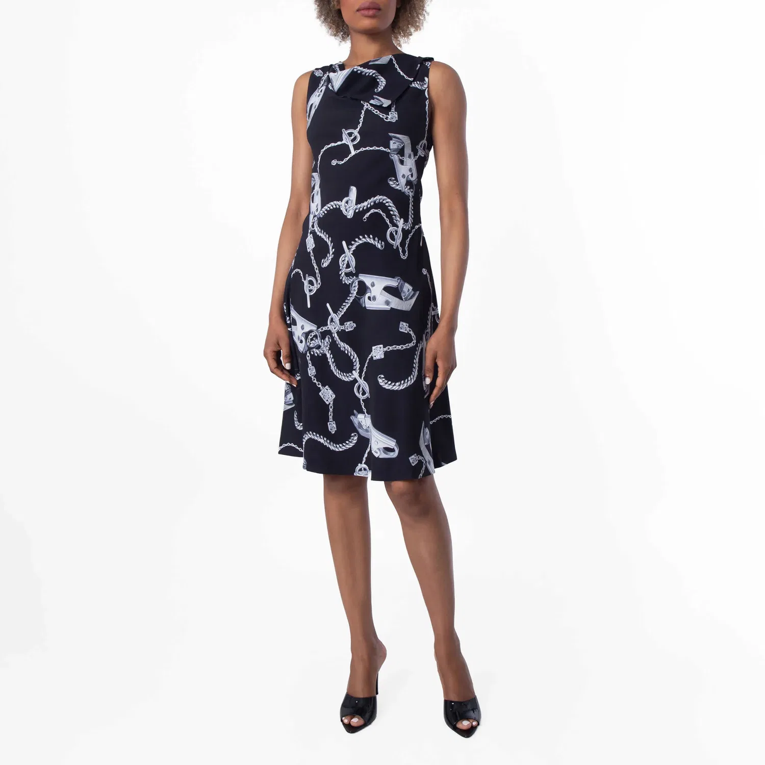 Платье Burberry Knight с принтом в виде фурнитуры, Silver/Black