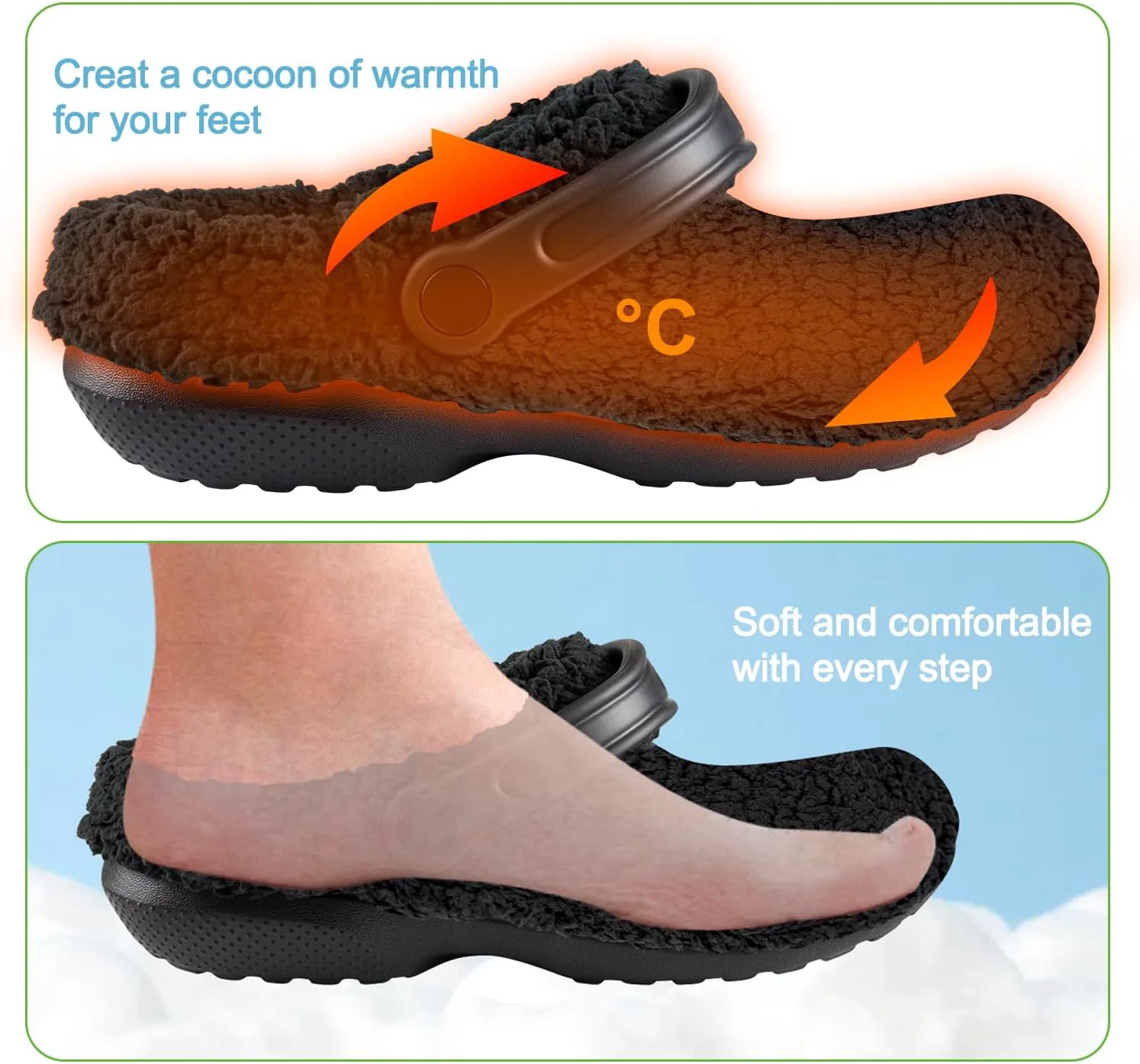 Вкладыши Endoto Fuzzy Liner для сабо Crocs, сменные теплые пушистые носки-утеплители для Croc (черный) — фото 4