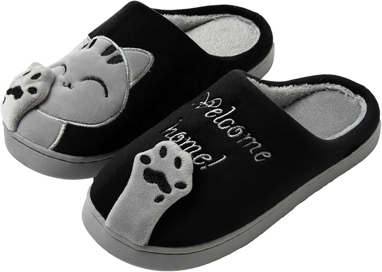 

Милые домашние тапочки для женщин и мужчин с изображением животных, удобные мягкие тапочки с эффектом памяти, плюшевые домашние обувь для спальни и гостиной Oukisam, черный