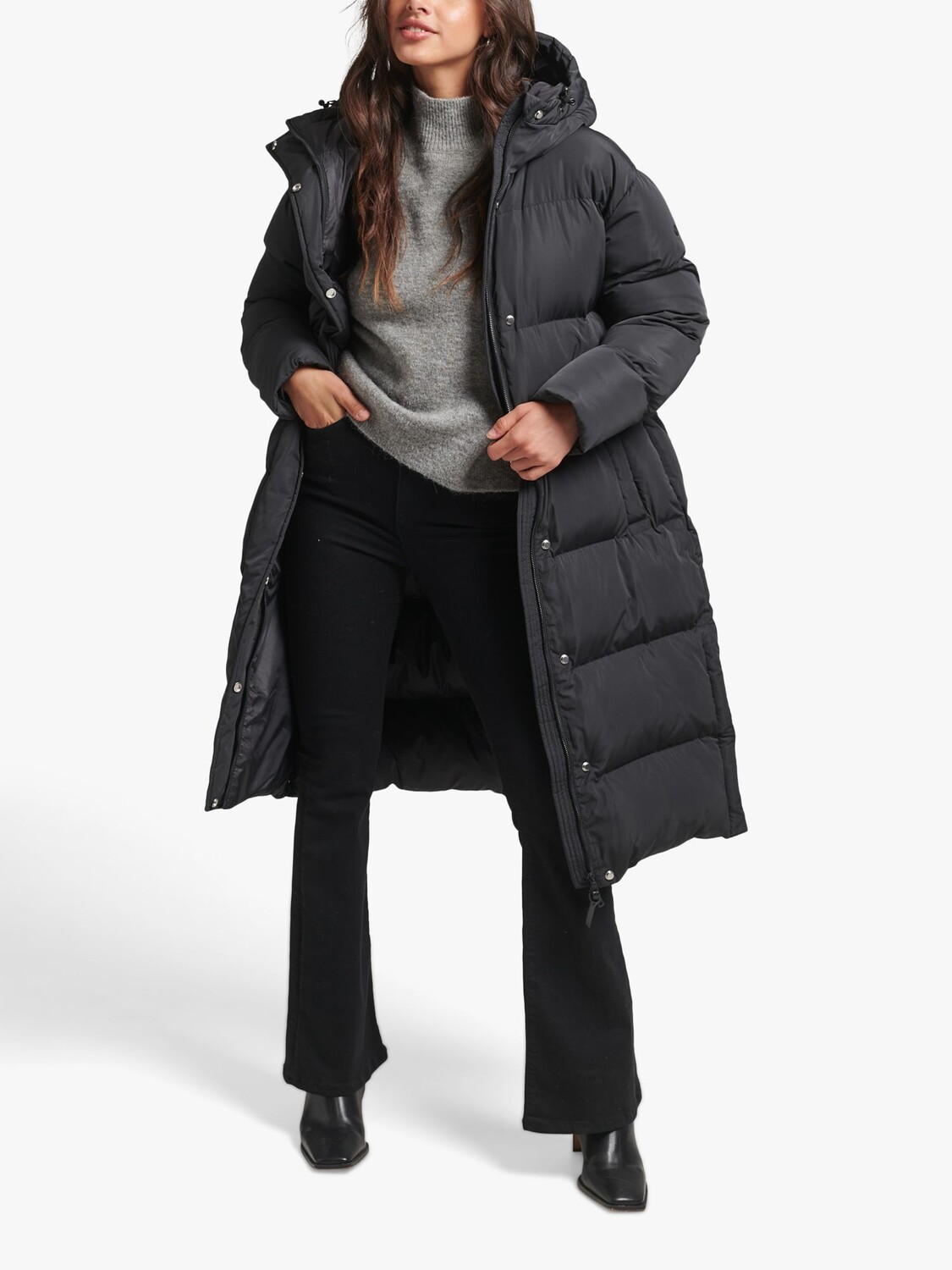 

Удлиненный пуховик с капюшоном Superdry, черный