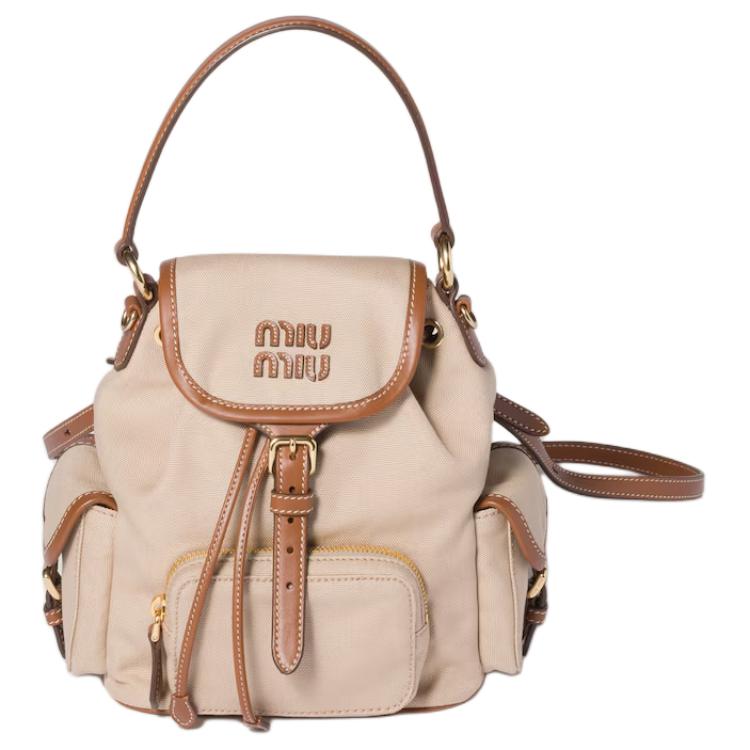 

MIU MIU Рюкзак малый женский из холста и кожи коровы beige & brandy