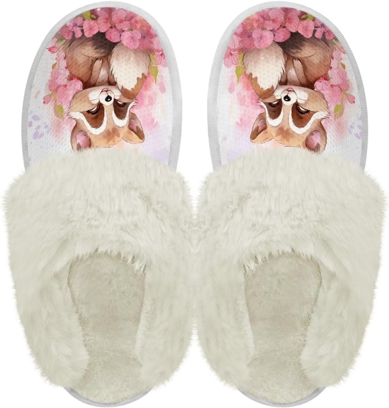 

Теплые плюшевые тапочки chaqlin с пушистой подкладкой, удобные сланцы для женщин и мужчин, водонепроницаемые с толстой подошвой, домашние нескользящие фланелевые зимние тапочки, Cherry Blossom Raccoon