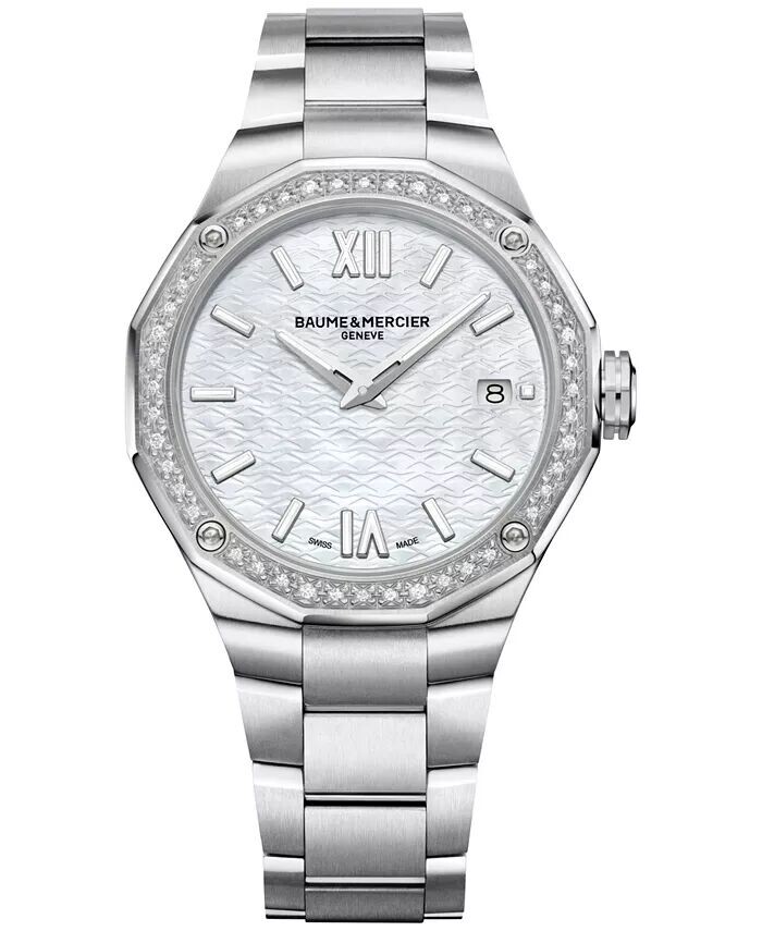 

Женские часы Swiss Riviera Diamond (1/5 карата) из нержавеющей стали с браслетом из нержавеющей стали, 36 мм Baume & Mercier