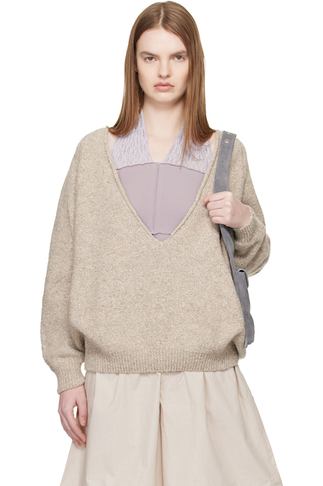 

Baserange Бежевый свитер с V-образным вырезом