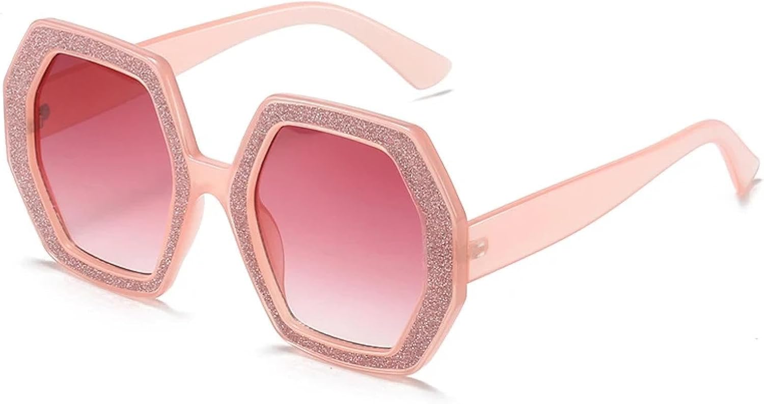 

Модные солнцезащитные очки неправильной формы для женщин и мужчин, с многоугольной оправой и бриллиантами, для путешествий и вождения, с защитой от УФ-излучения UV400 TKKTLLT, Pink Gradient Pink