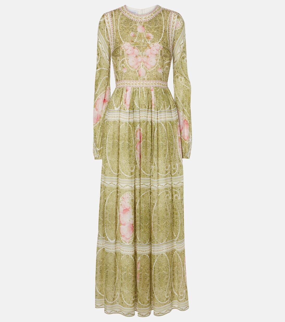 

Платье макси из шелкового жоржета с цветочным узором Giambattista Valli, цвет green/rose