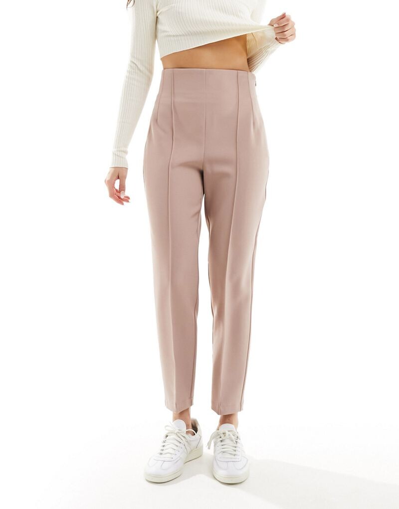 

Норковые брюки строгого кроя с завышенной талией и швами ASOS DESIGN