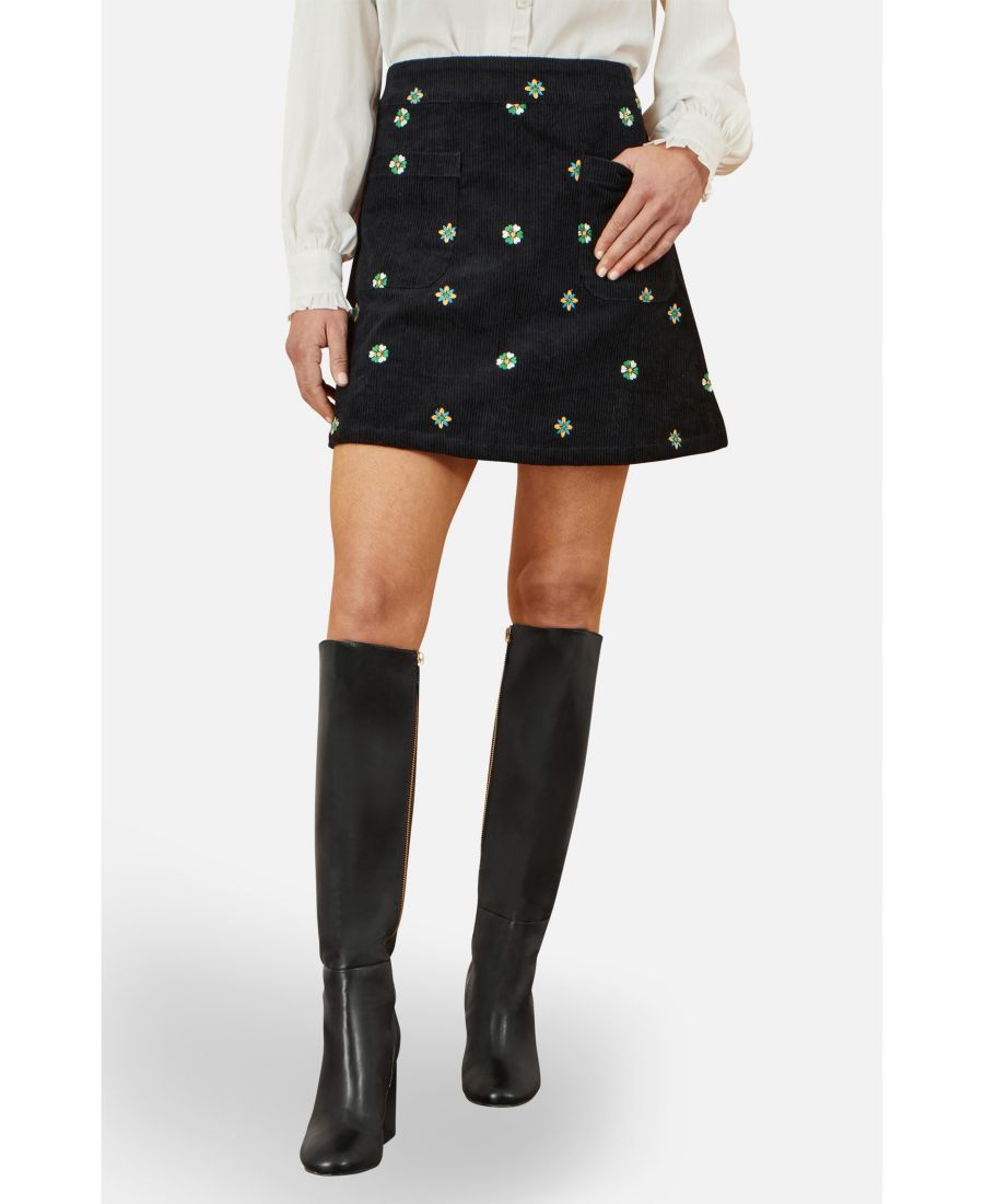 

Женская мини-юбка из шнура с цветочной вышивкой Yumi, Black