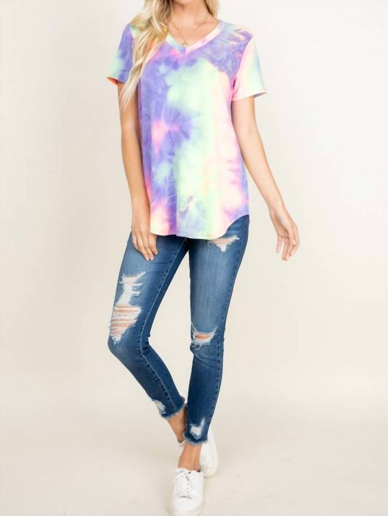 

Топ Free Spirit Tie Dye - Plus в фиолетовом/лаймовом цвете HEIMISH USA