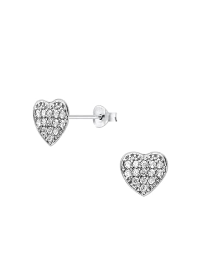 

Alexander York Серьги-гвоздики в форме сердца с родированными кубическими циркониями в оправе из серебра 925 пробы, комплект из 2 штук