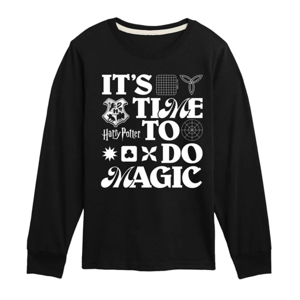

Мальчики 8-20 пора творить чудеса футболка с длинным рукавом и принтом Harry Potter, черный