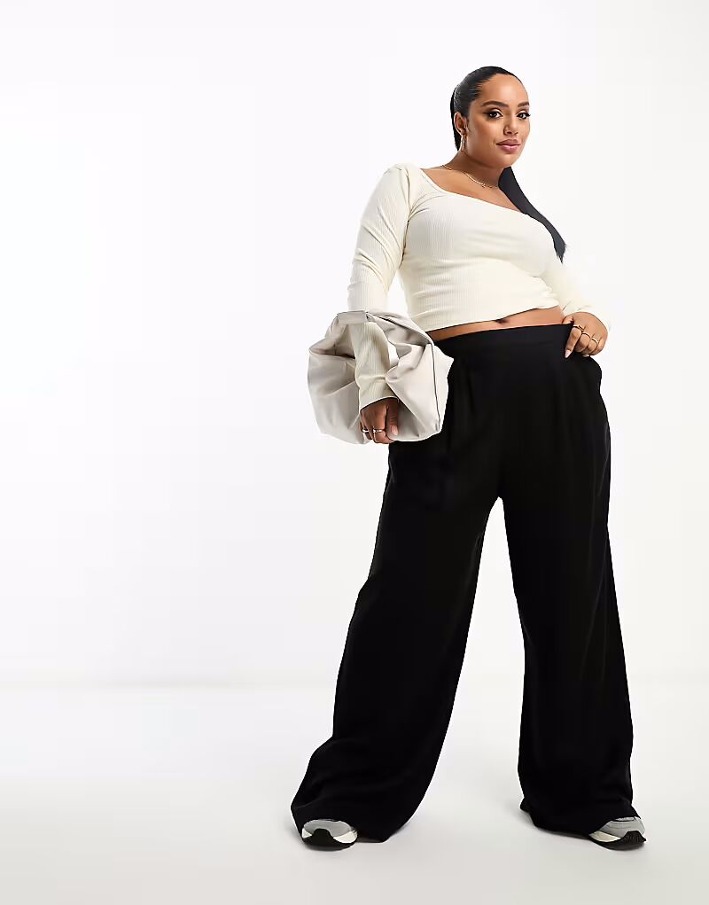 

Широкие брюки Curve с чистым передом черного цвета Asos Curve