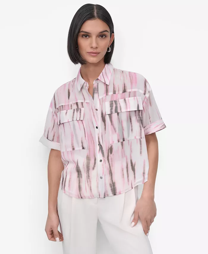 

Женская блуза свободного кроя из шифона с принтом DKNY, розовый