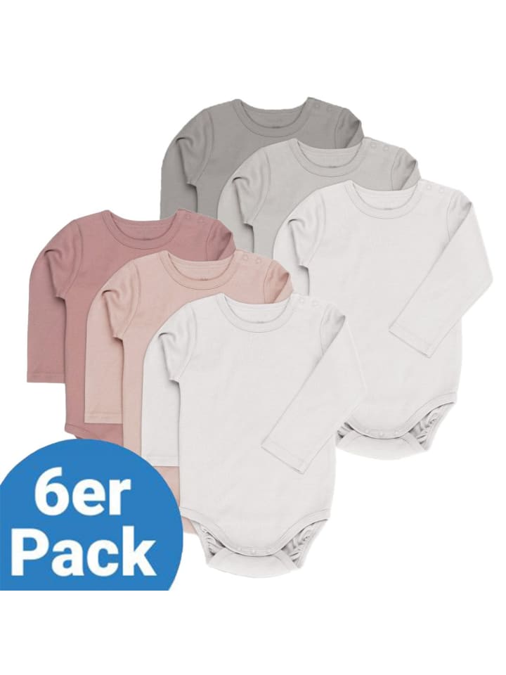 

LaLoona Боди с длинными рукавами, комплект из 6 штук - Ягодный серый в розовом и сером цветах