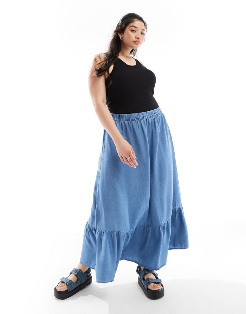 

Длинная синяя джинсовая юбка средней высоты Vero Moda Curve