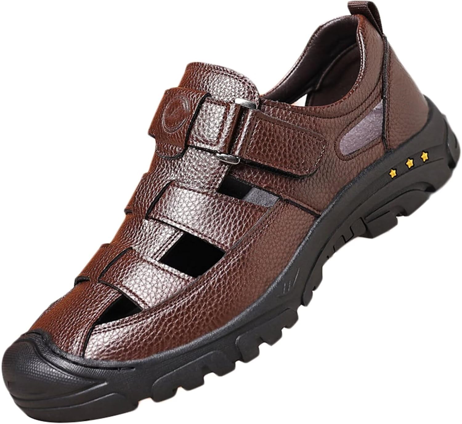 

Мужские кожаные сандалии на открытом воздухе, с закрытым носком, для походов, спортивные, пляжные, рыбацкие сандалии, летняя обувь, деловые сандалии Hnvavq, коричневый