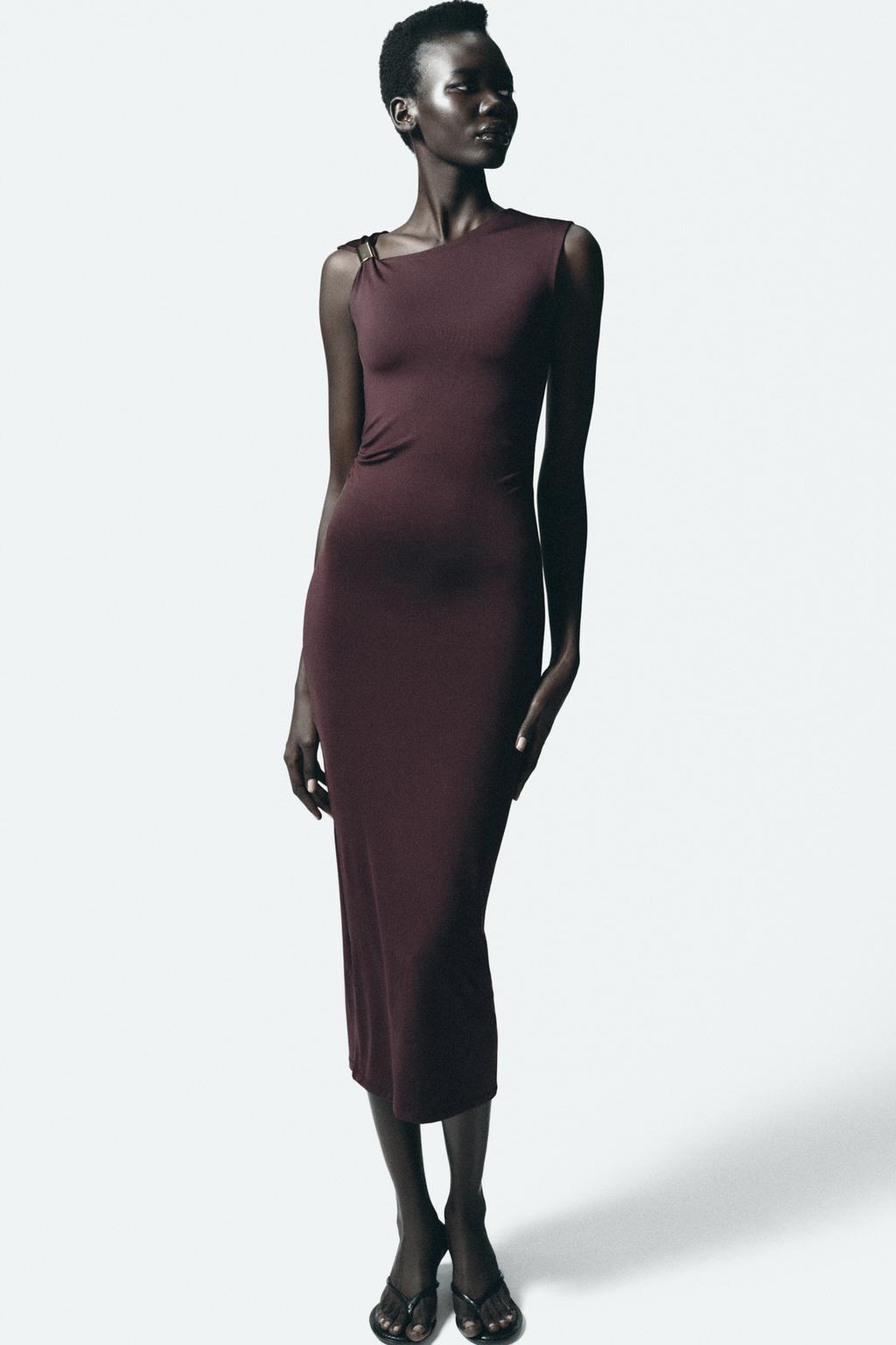 

Платье с металлической аппликацией ZARA, бордовый