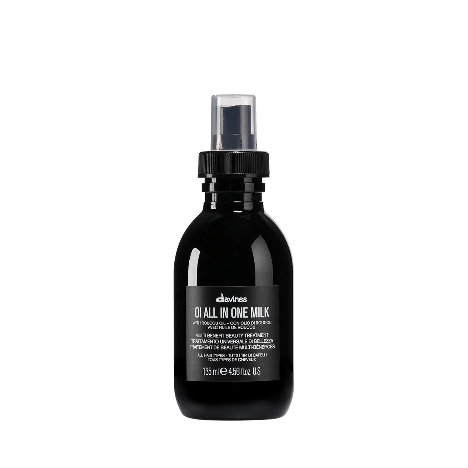 Davines OI All In One Milk, молочный кондиционер-спрей для волос без смывания, многофункциональное средство - распутывает, контролирует пушистость и термозащита - легкая формула с антиоксидантным маслом руку, 135 мл