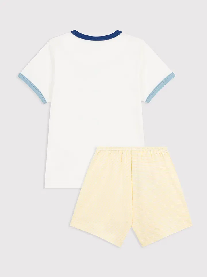 Пижама детская хлопковая PETIT BATEAU, белый/желтый — фото 2