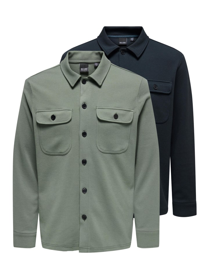 

ONLY & SONS Рубашка-куртка / рубашка-куртка Newkodyl светло-зеленого / темно-синего цвета