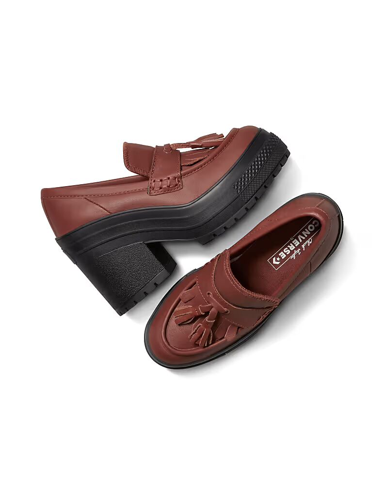 Лоферы Converse Chuck 70 de luxe на каблуке и платформе из кожи в цвете темно-коричневый/темно-коричневый/черный — фото 4