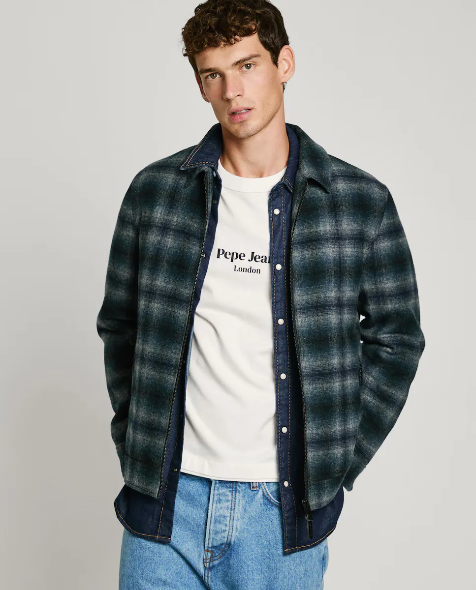

Мужская куртка с застежкой-молнией и клетчатым принтом Pepe Jeans, тёмно-синий