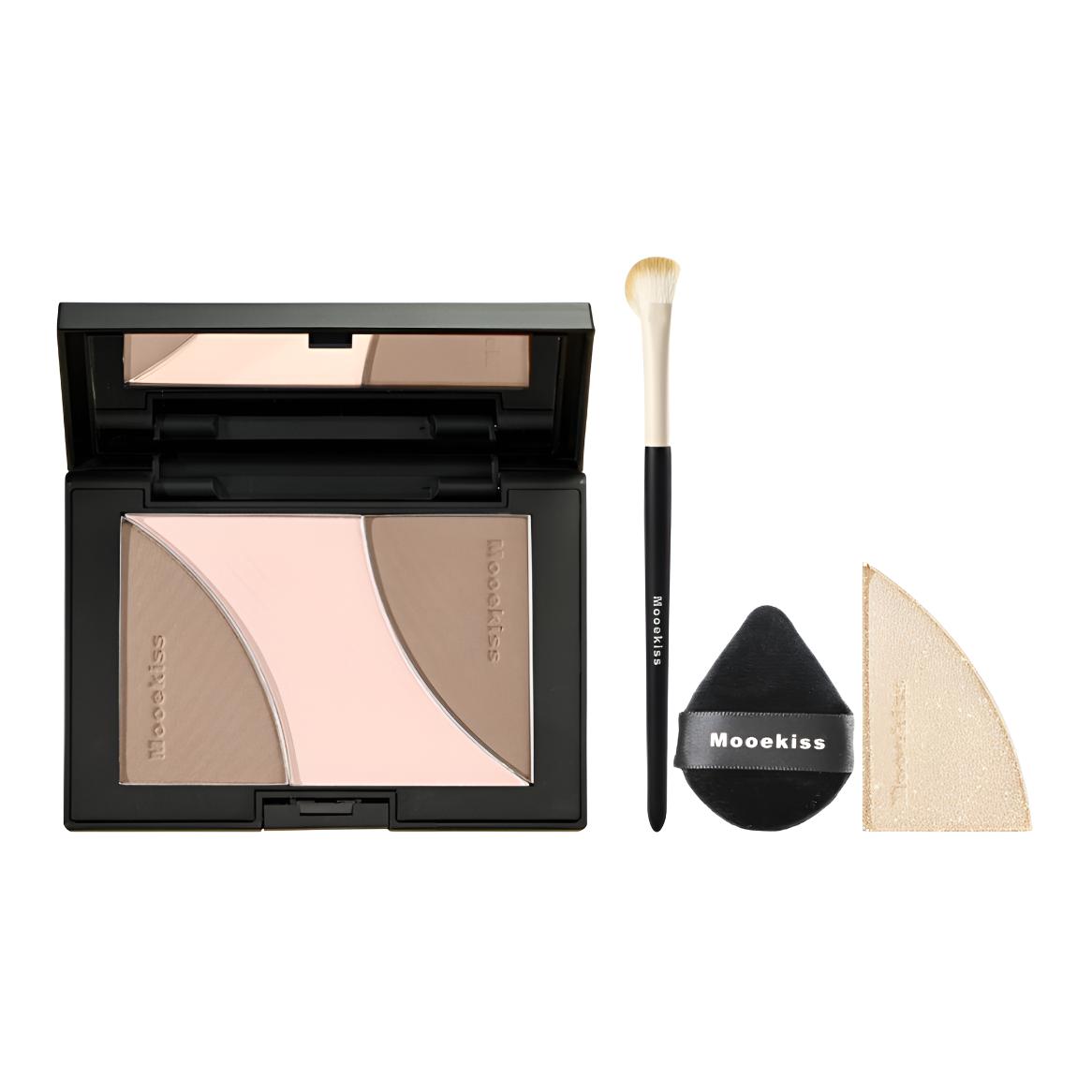 

Комплект для контуринга с палеткой, кистью и пуховкой Mooekiss