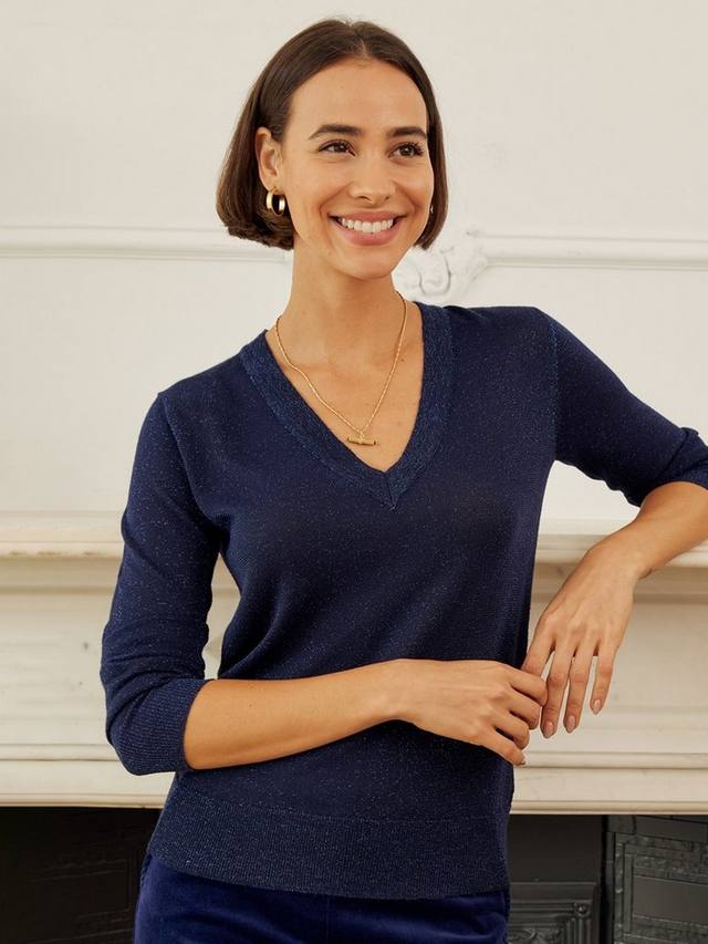 

Металлический вязаный джемпер с V-образным вырезом Aspiga, Navy