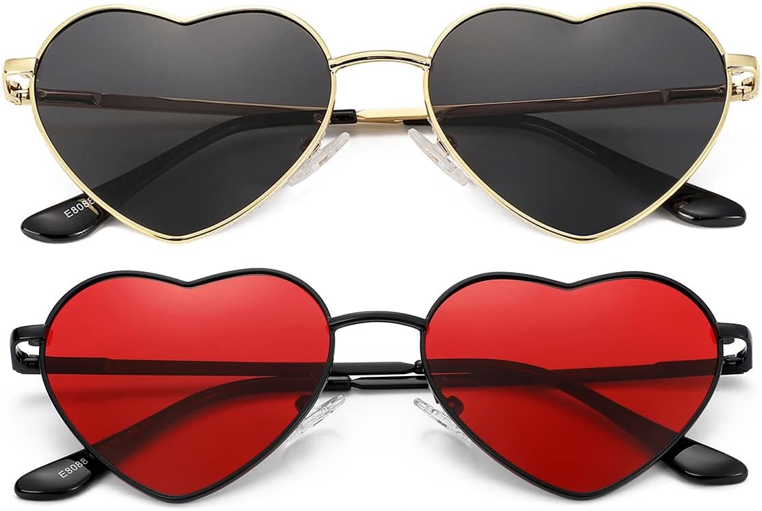 

Женские поляризованные солнцезащитные очки JOVAKIT в форме сердца, модный стиль, металлическая оправа, линзы с защитой от УФ-излучения UV400, U2 Two Pack: (Gold/Grey + Black/Red)