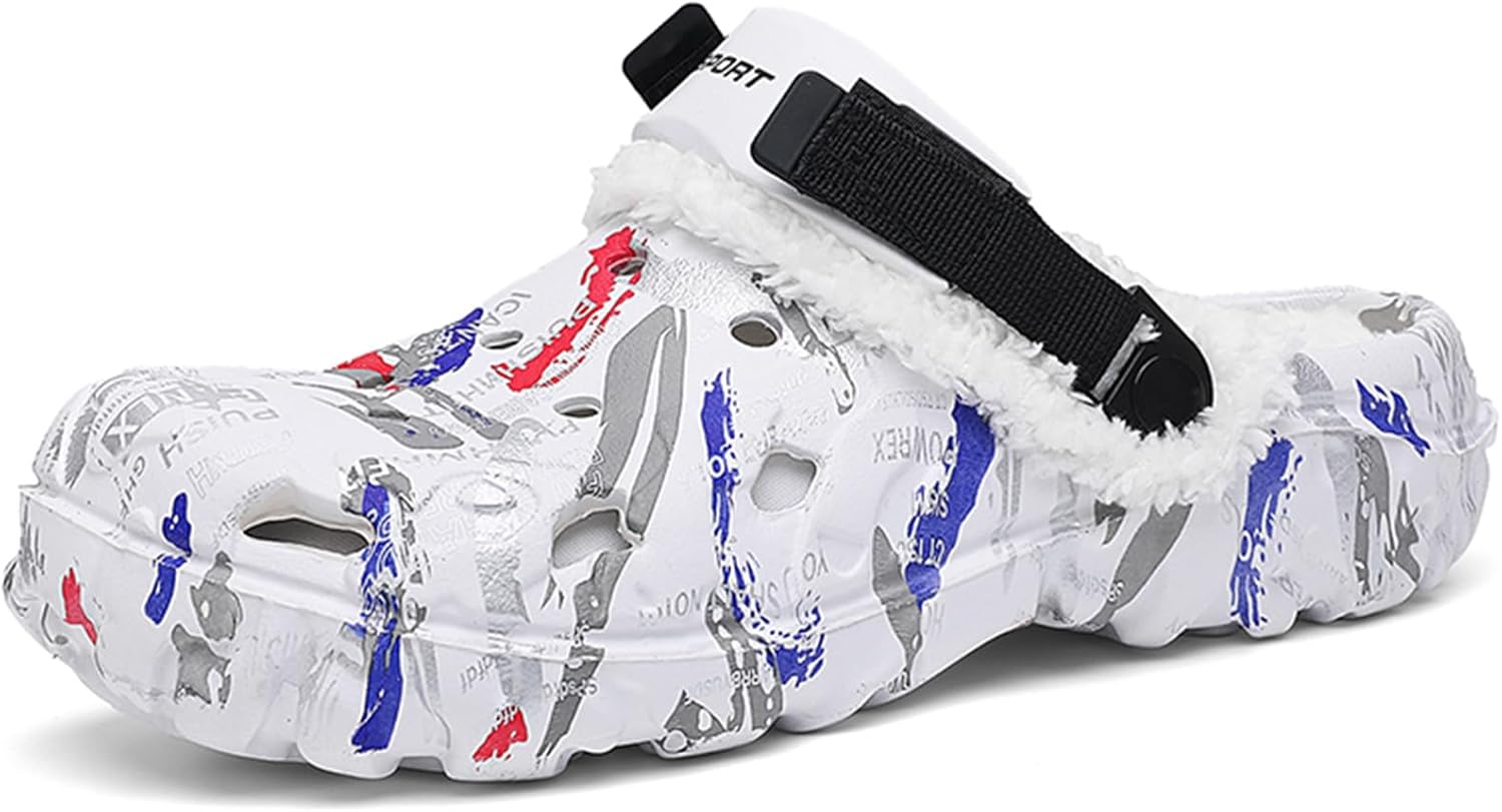 

Мужские зимние сабо с меховой подкладкой, теплые, противоскользящие, с легкой ноской и регулируемым ремешком на пятке, для дома, улицы и сада Tantanc, белый