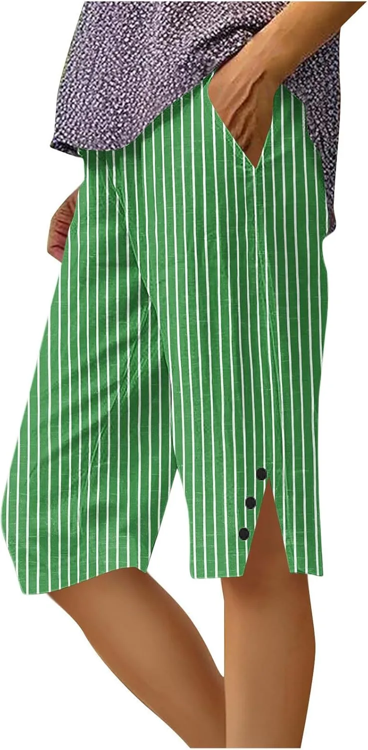 

Бермуды Linen для женщин, летние, с цветочным принтом, свободные, с боковыми разрезами